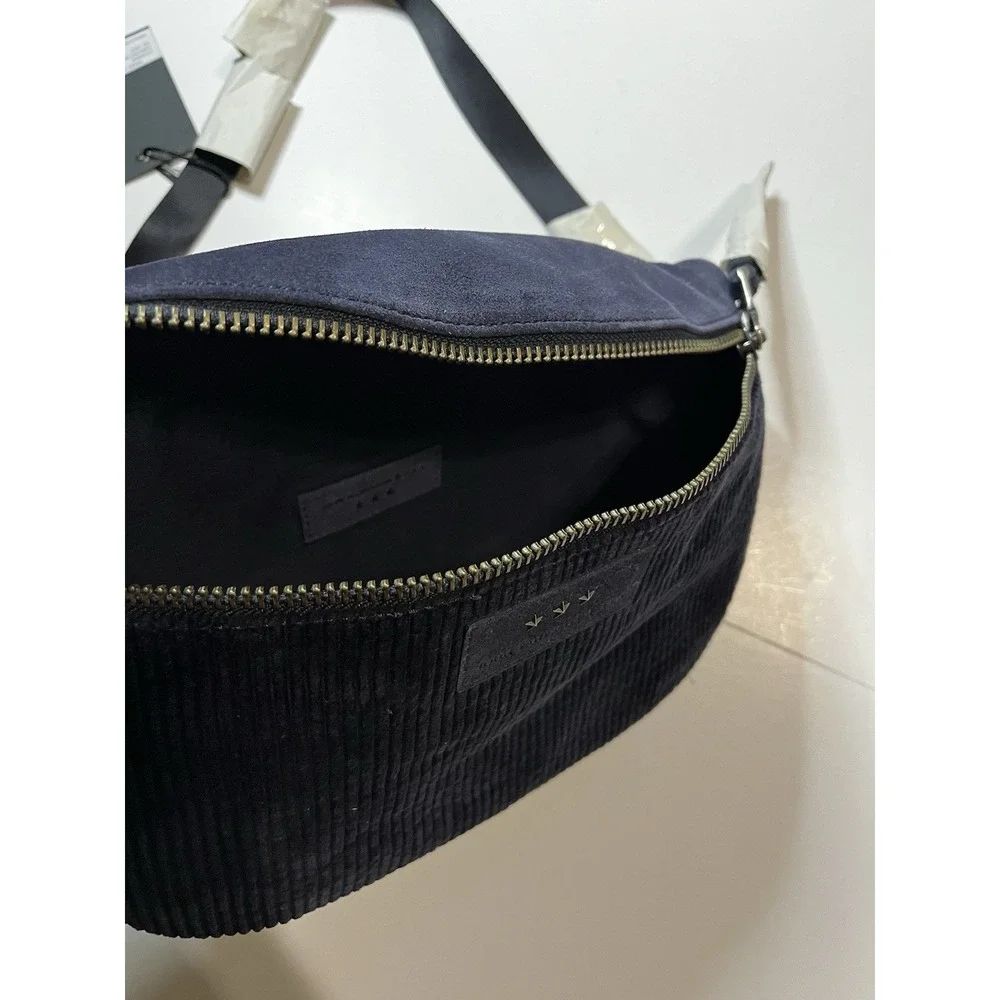 John Varvatos NWT Suede Corduroy Crossbody Bag Blue Three Star USA